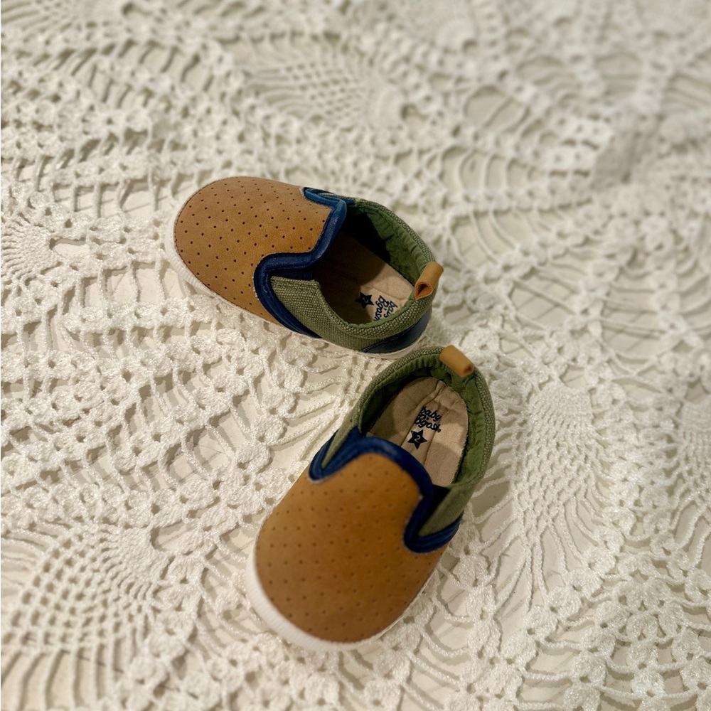 Stylish Brown and Green Baby Slip-On Shoes